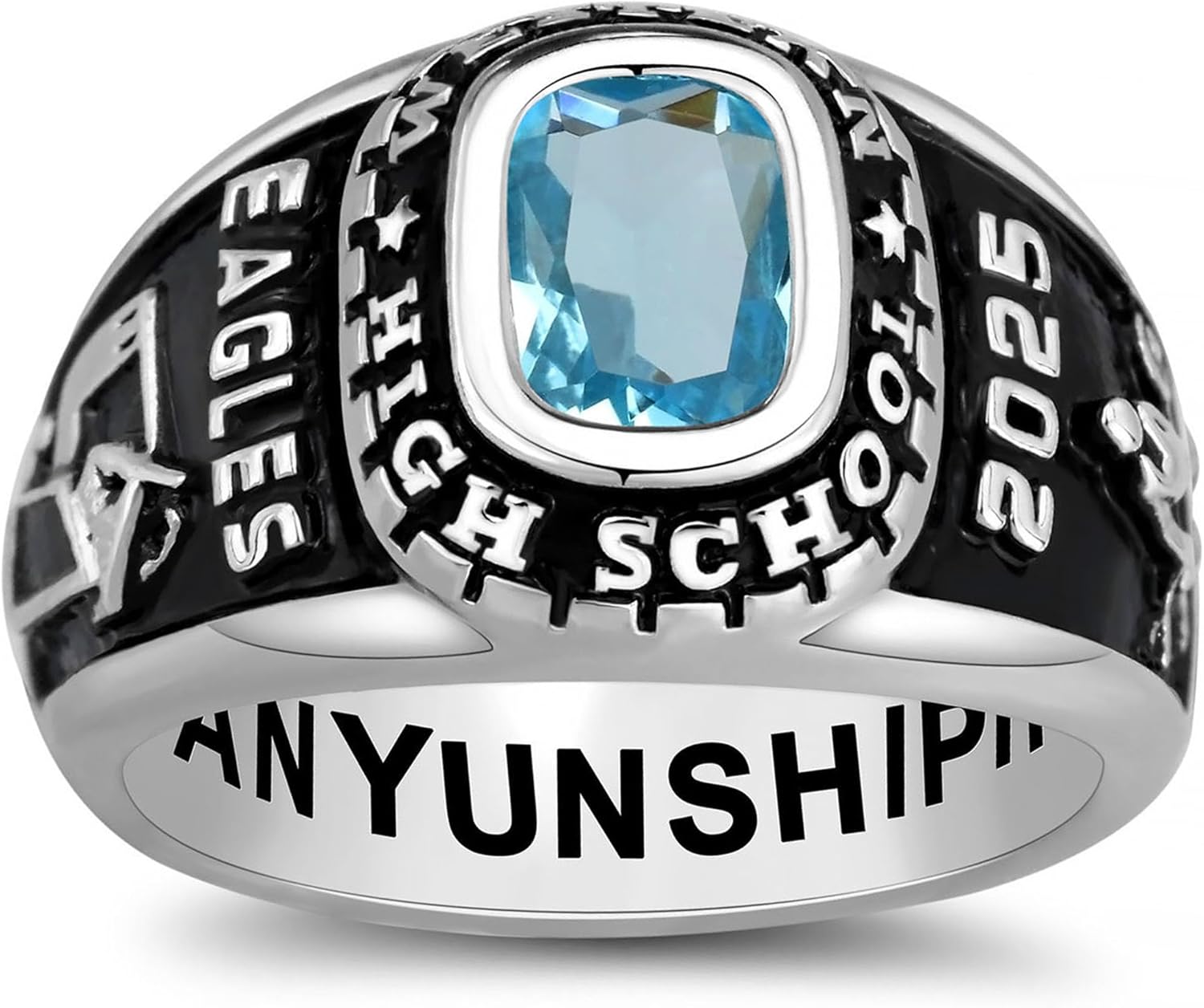 Sterling Silver Birthstone Class Ring for Men - High School and College Personalized Custom Rings - Size 5-15