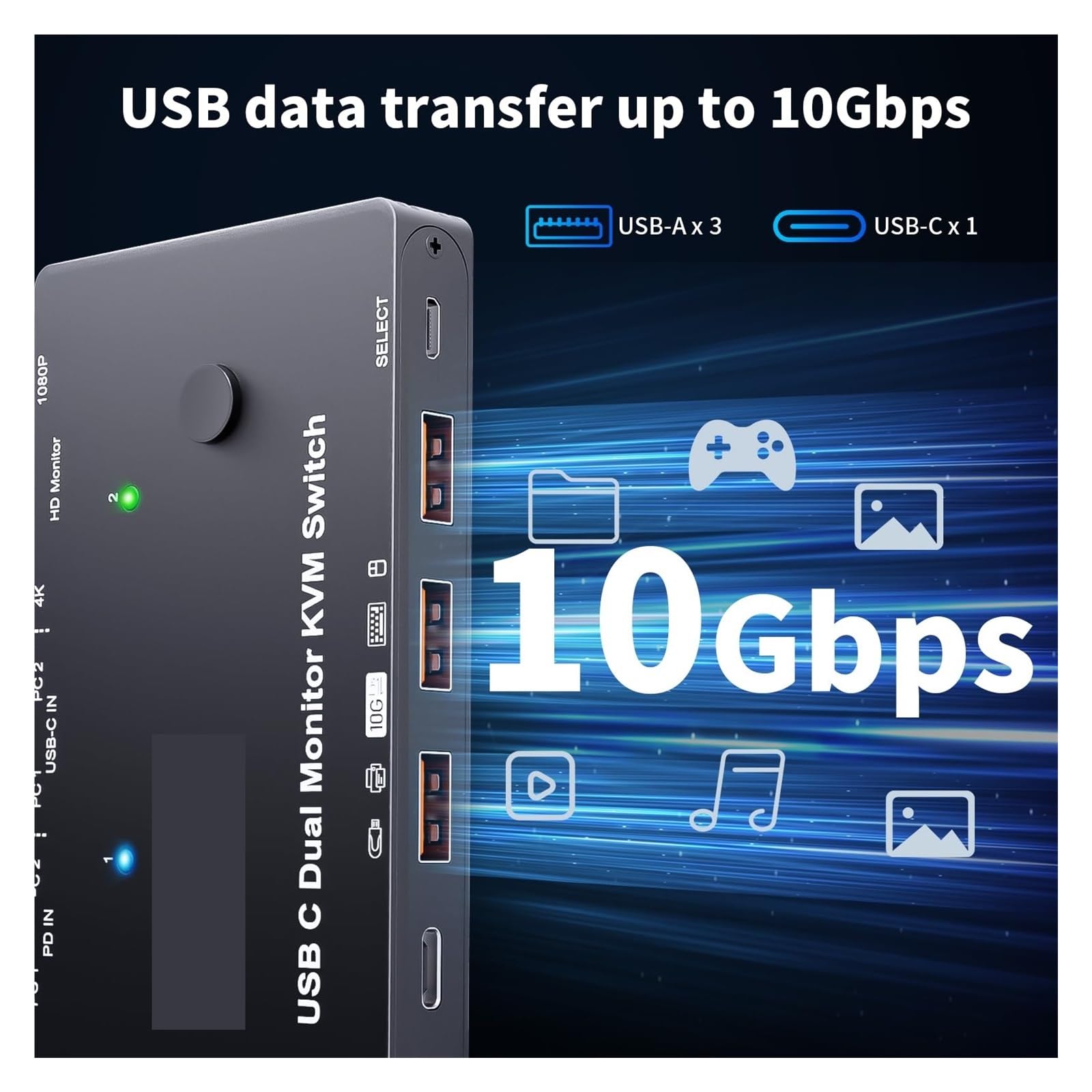 Switch KVM USB C 4K/1080P a 60 Hz, switch KVM USB C for doppio monitor