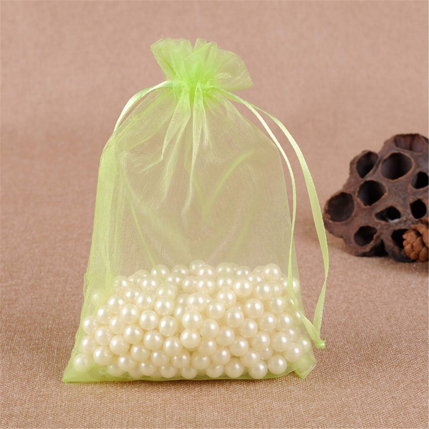 Bene Omnia 100PCS Party Organza Bags Present Sacks Wedding Favour Wrapping Reusable Christmas Drawstring Gift Bag (Green,15 x 20 cm)