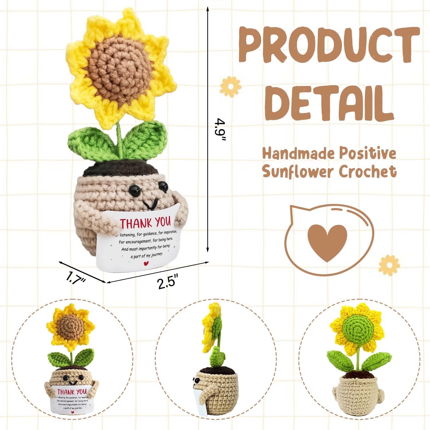 Crochet Sunflower Thank You Gift – Handmade Sunflower Doll "Thank You for Being Part of My Journey" – Appreciation Gift for Coworker Teacher Professor Counselor Women Retirement Birthday