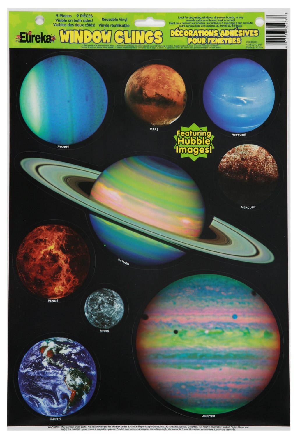 Eureka Planets Vinyl Window Clings Classroom Decorations, 12'' W x 17'' H