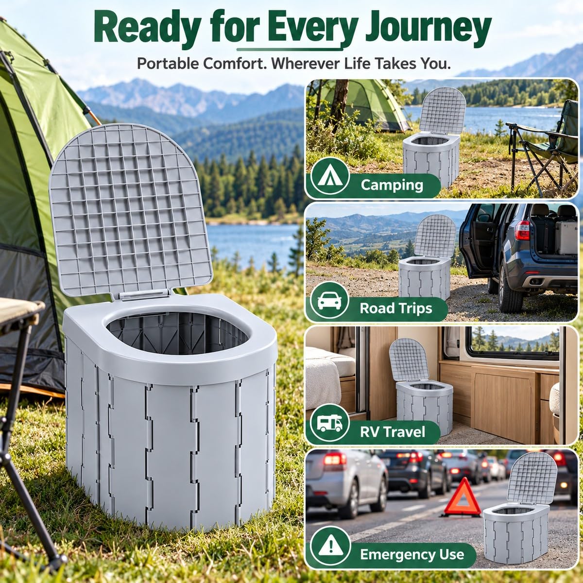 Inodoro Plegable Portátil Camping Coche Viaje Gris