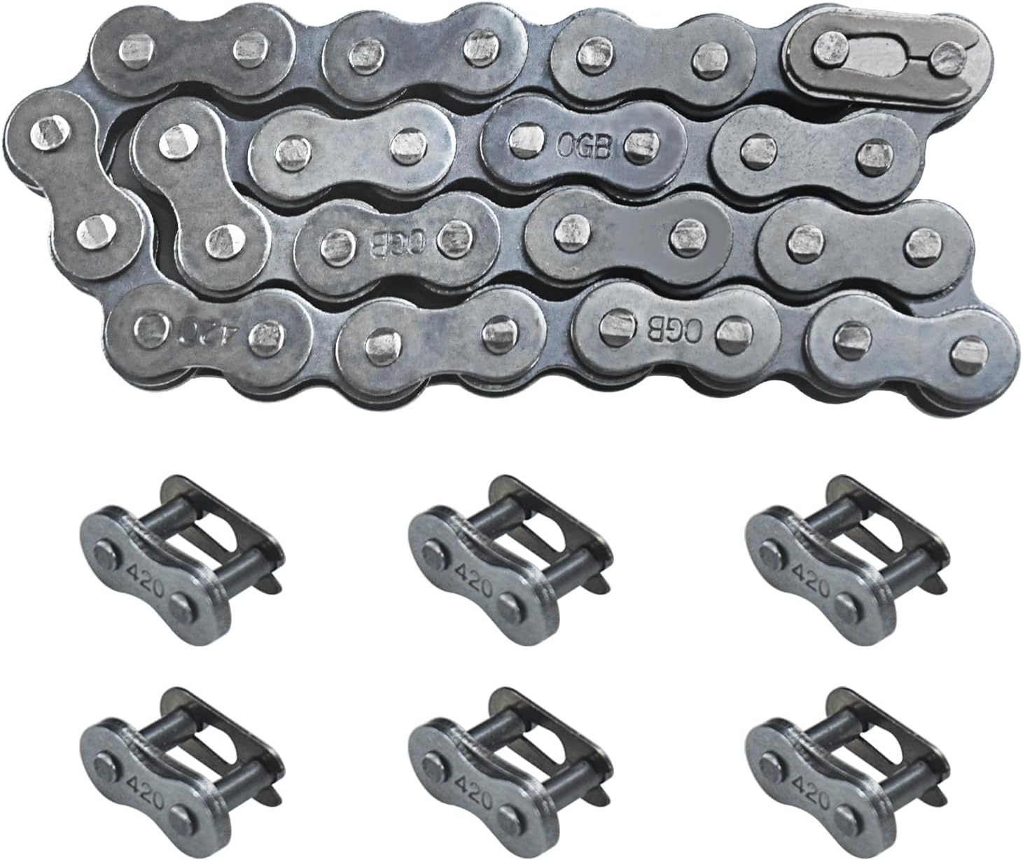#420 Drive Chain 32 Link + Master Link for Coleman Powersports 196cc 6.5 Hp KT196 CK196 HS200GK Go Kart Heavy Duty Parts