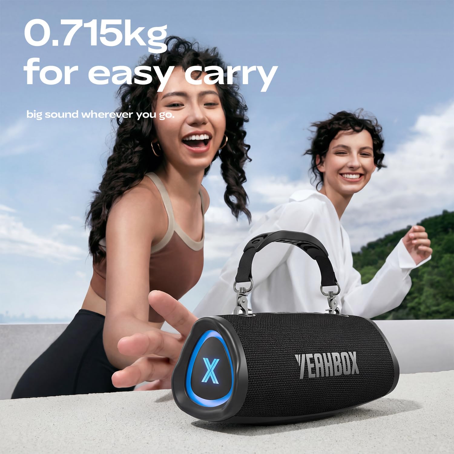 YEAHBOX Sonic Boom Pop Enceinte Bluetooth Portable 50W, Graves Puissantes, Haut-Parleur Racetrack, Tweeter 31 mm, DSP Audio, Bluetooth 5.3, USB/TF/AUX, Enceinte sans Fil Extérieur (Noir)