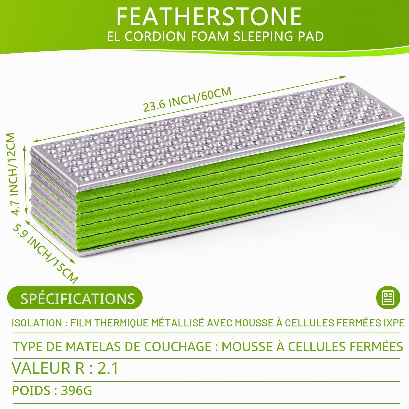 Tapis de couchage pliable 180 x 60 cm en mousse ultra léger résistant aux intempéries pour les aventures en plein air