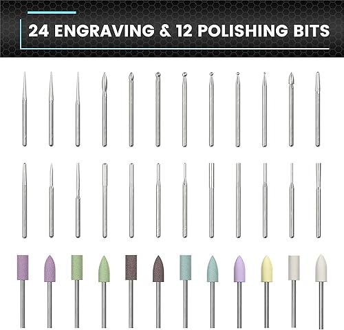 Miniatura 12 de AM ARROWMAX - Mini bolígrafo de grabado con 42 puntas, herramienta rotativa, control de movimiento inteligente, OLED, Bluetooth, aplicación, carga