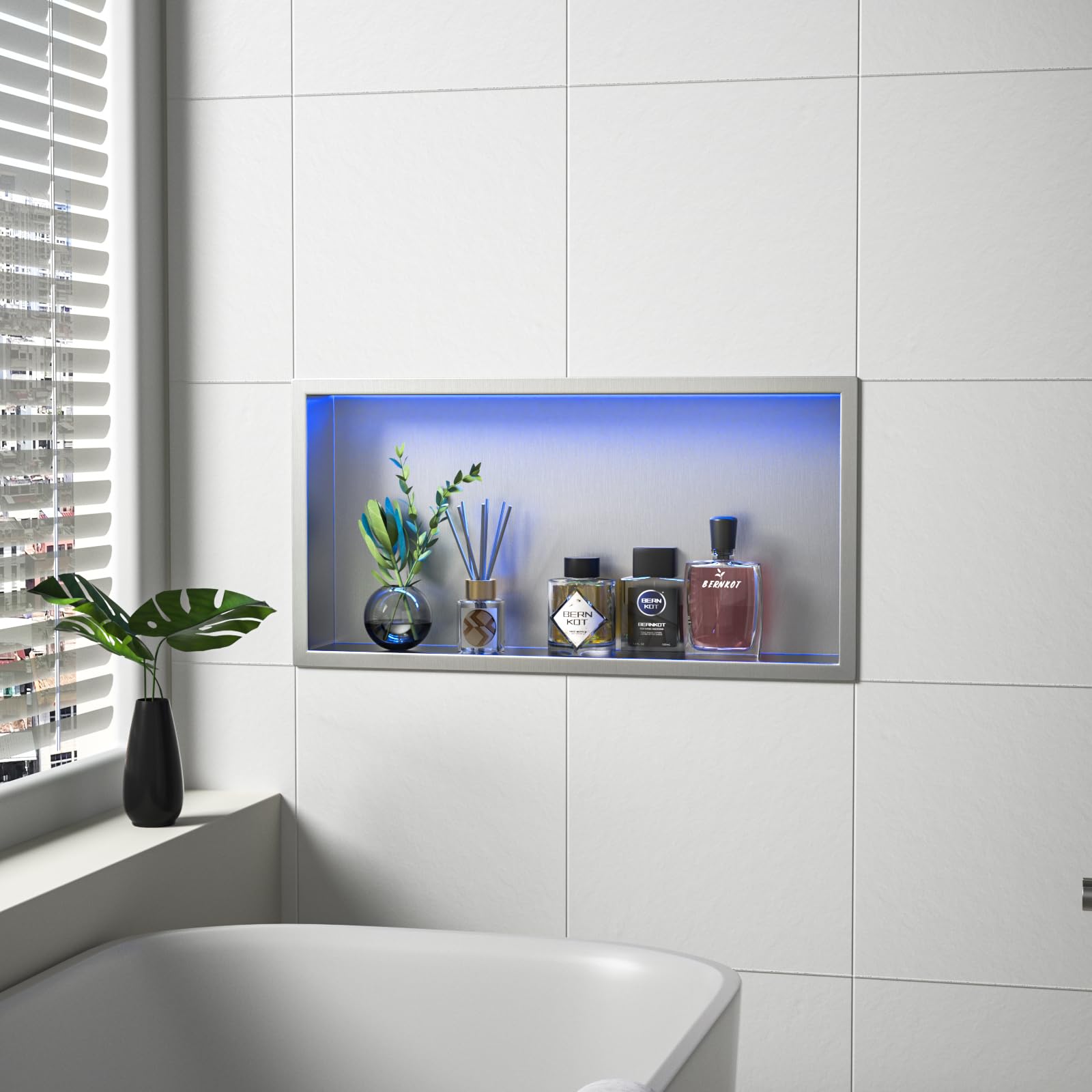 stainless steel shower niche 12" x 24" brushed with rgb light no tile needed recessed wall niche shower for bathroom storage waterproof dimmable bathroom shelf over mount installation