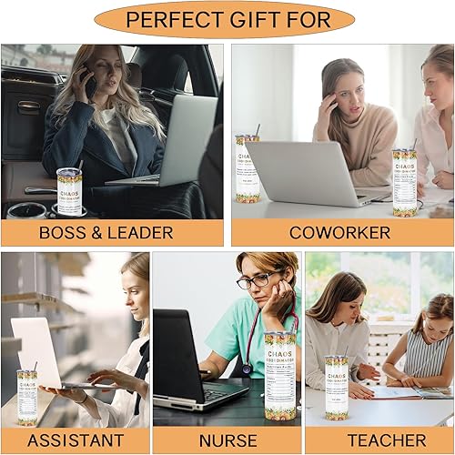 Miniatura 4 de Paquete de 4 vasos de regalo de coordinador del caos, vaso delgado de 20 onzas, regalos de oficina para jefa, profesora, compañera de trabajo,