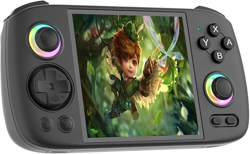 Consola de juegos portátil Anbernic RG Cube Retro, sistema Android 13, procesador Unisoc T820, pantalla táctil IPS de 3,95 pulgadas, batería de 5200 mAh, iluminación de joystick RGB de 16 millones de colores (negro)