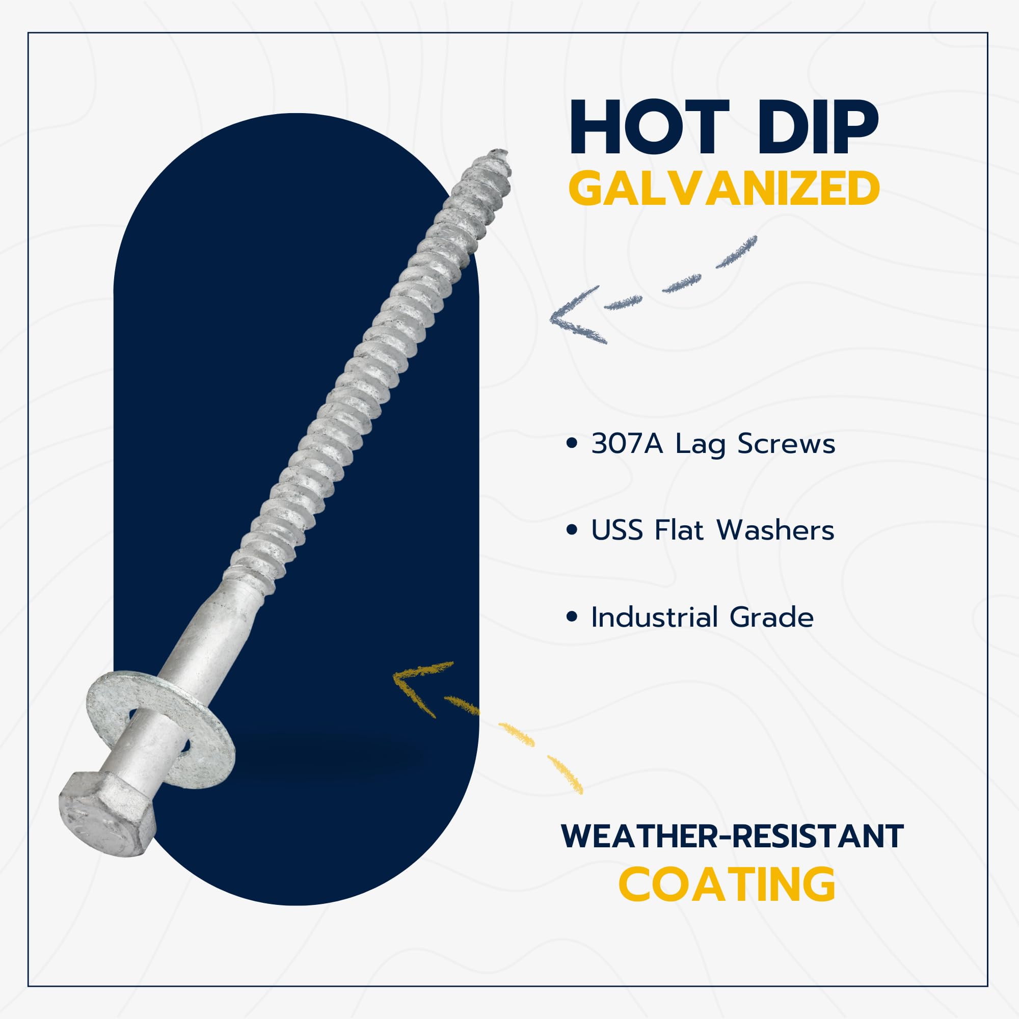 Hot Dip Galvanized Lag Screw Kit - 50 Screws & Washers -3