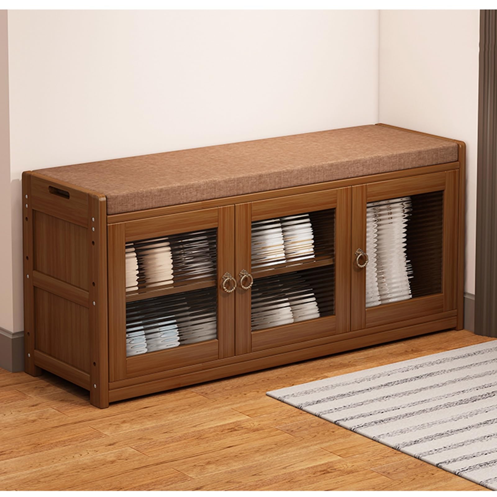 LWJSOCP Bamboo Entryway Shoe Storage Bench 2Door Rack with Seat Stylish Mudroom nizer Functional and EcoFriendly Shoe Bench for Home Décor