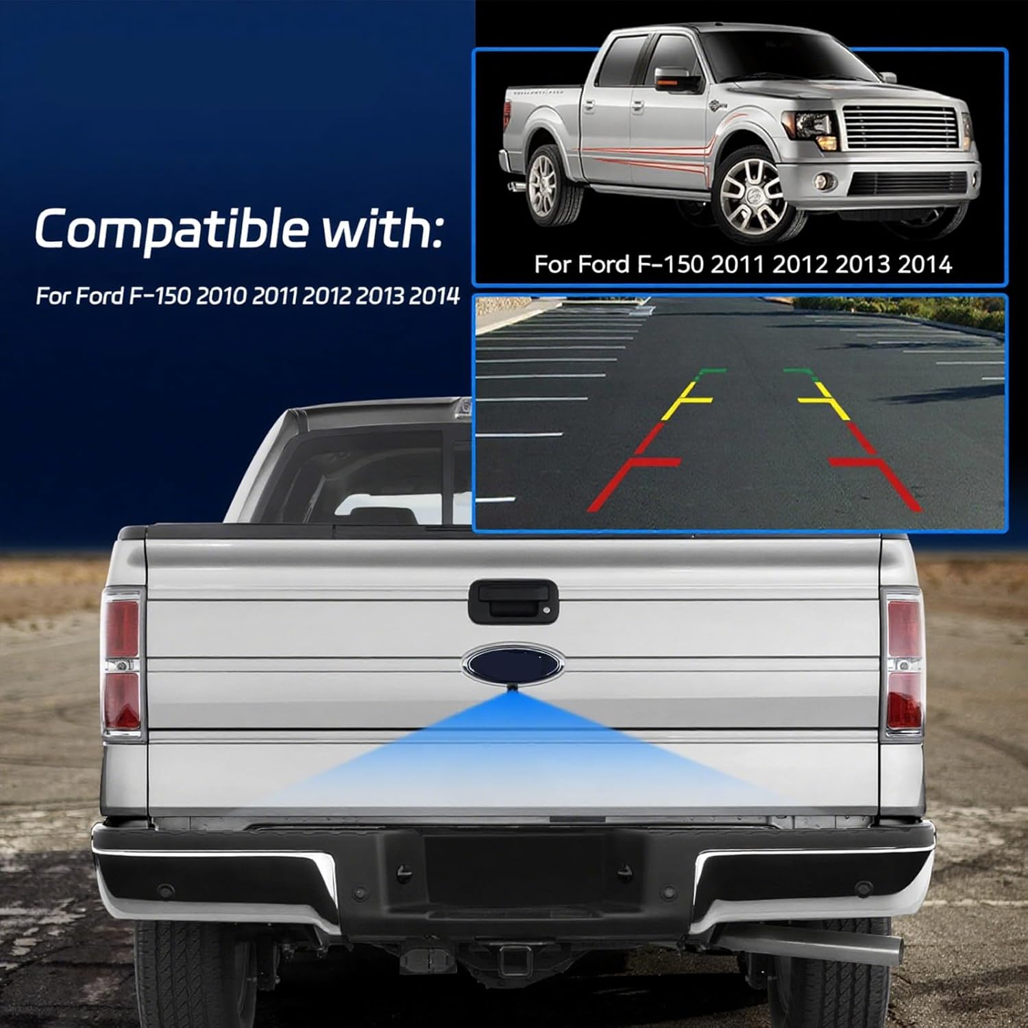 METEESER Car Rear View Backup Reversing Camera Night Vision Pull Handle for Ford F150 F-150 2011-2014（Plug-and-Play）