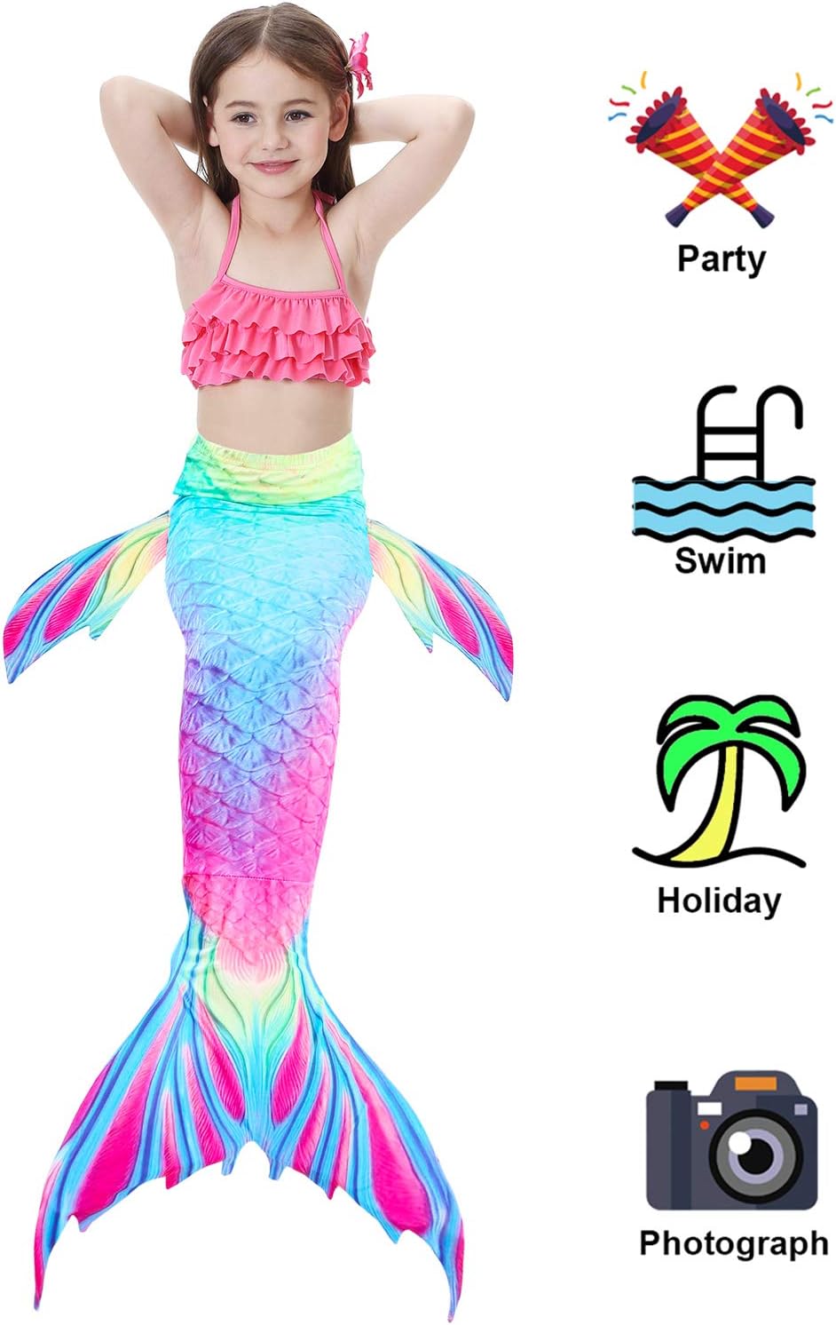 Camlinbo 3Pcs Girls Swimsuits Mermaid for Swimming Mermaid Costume Bikini Set for Big Girls Birthday Gift 3-12 Years : Clothing, Shoes & Jewelry