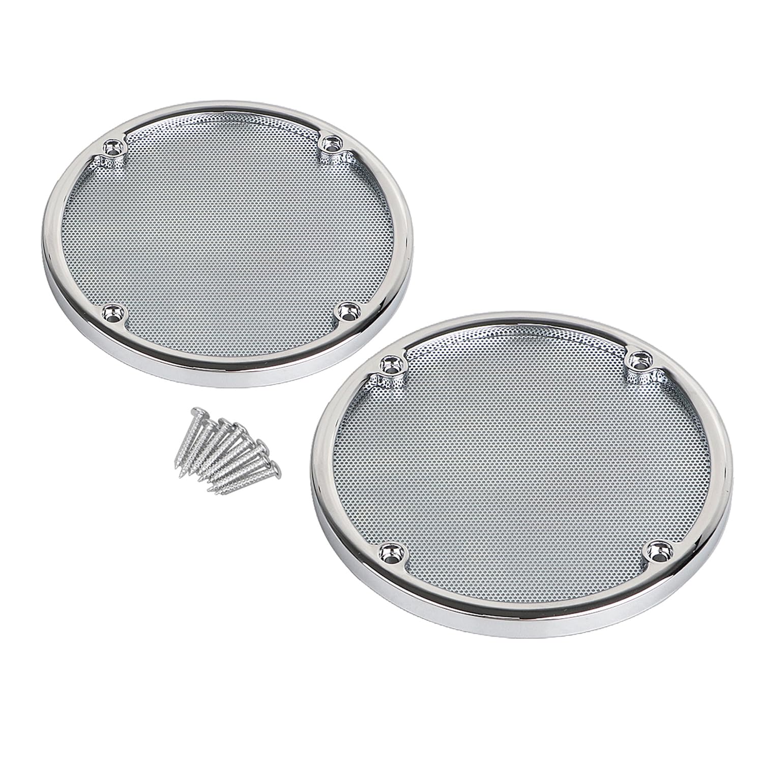 Rear Speaker Trim Mesh Speaker Grills Cover for Harley Touring Electra Glide 1996-2013 Street Glide FLHX 2006–2013，Chrome Trim+Chrome Mesh