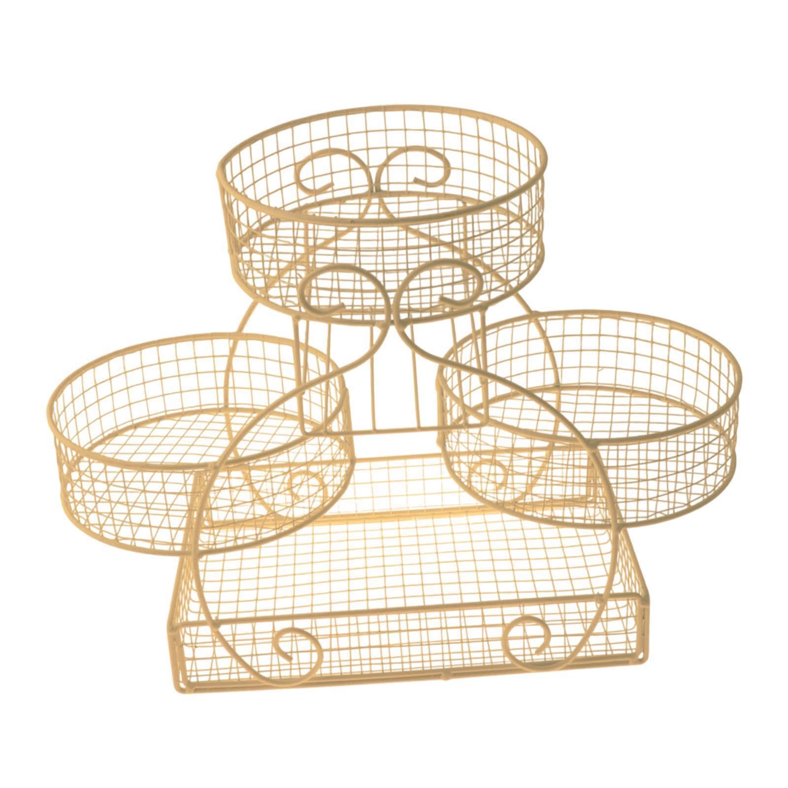 ALCXAZS Durable Multi Tier Iron Fruit Basket And Vegetable Rack Stylish Storage And Keeping Fresh Produce Organized Onion Potato Bread Snack Produce Holder, Gold, 30x20x31cm