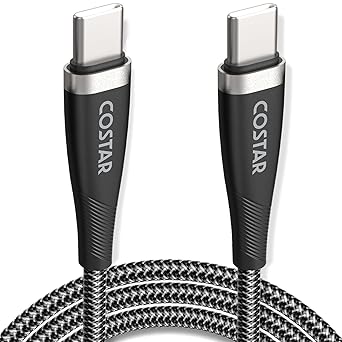 COSTAR 65W Type C to Type C Braided Fast Charging and Data Sync Cable, PD & QC 3.0, 480Mbps Compatible with Samsung, Oneplus, realme, Redmi, iQOO, Laptop and other Type C Devices(4.9FT, Black)
