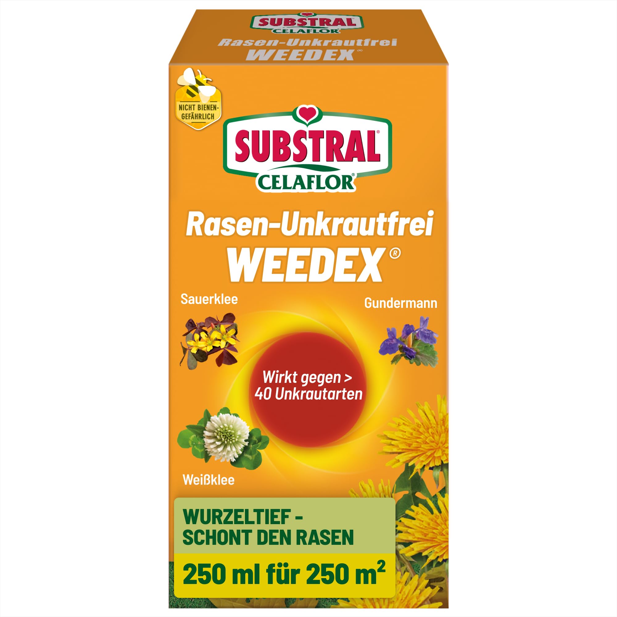 Substral Celaflor Rasen-Unkrautfrei Weedex, 250ml Konzentrat, Unkrautvernichter gegen schwer bekämpfbare Unkräutern im Rasen