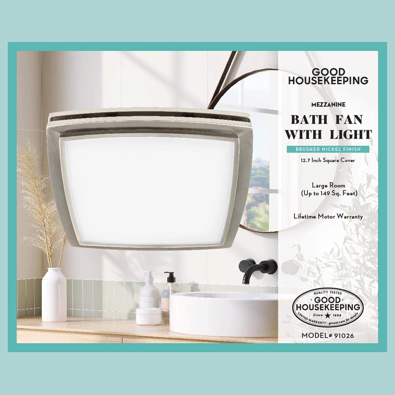 Good Housekeeping Mezzanine Bathroom Ventilation Exhuast Fan with Integrated LED Lighting (Brushed Nickel)