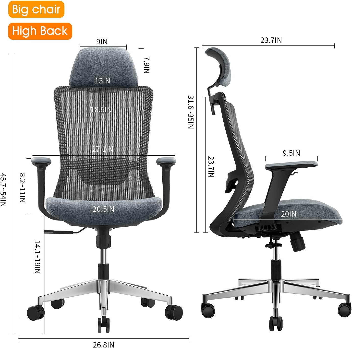 Uр Tо 50% оƒƒ EGOSI SGS-Certified Big High Back Mesh Ergonomic Executive Swivel Office Chair,Adjustable Lumbar 4D Armrest Desk Chair,Thick Seat Cushion Gel Memory Foam Computer Chairs