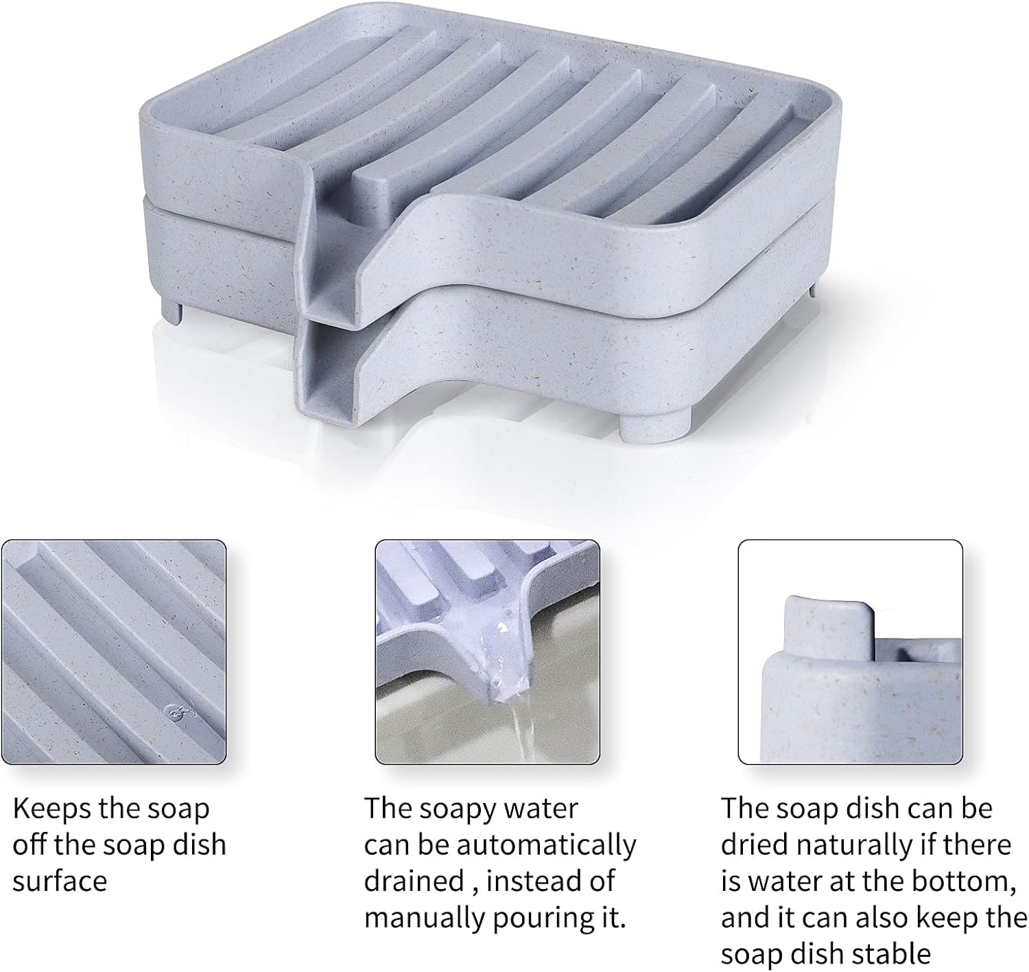 2Pack Soap Dishes for Bar Soap, Soap Saver, Soap Tray, Waterfall Drainer Soap Holders, Wheat Straw Degradable Brush Drying Rack for Bathroom Shower Kitchen Sink, Keep Soap Dry & Easy to Clean