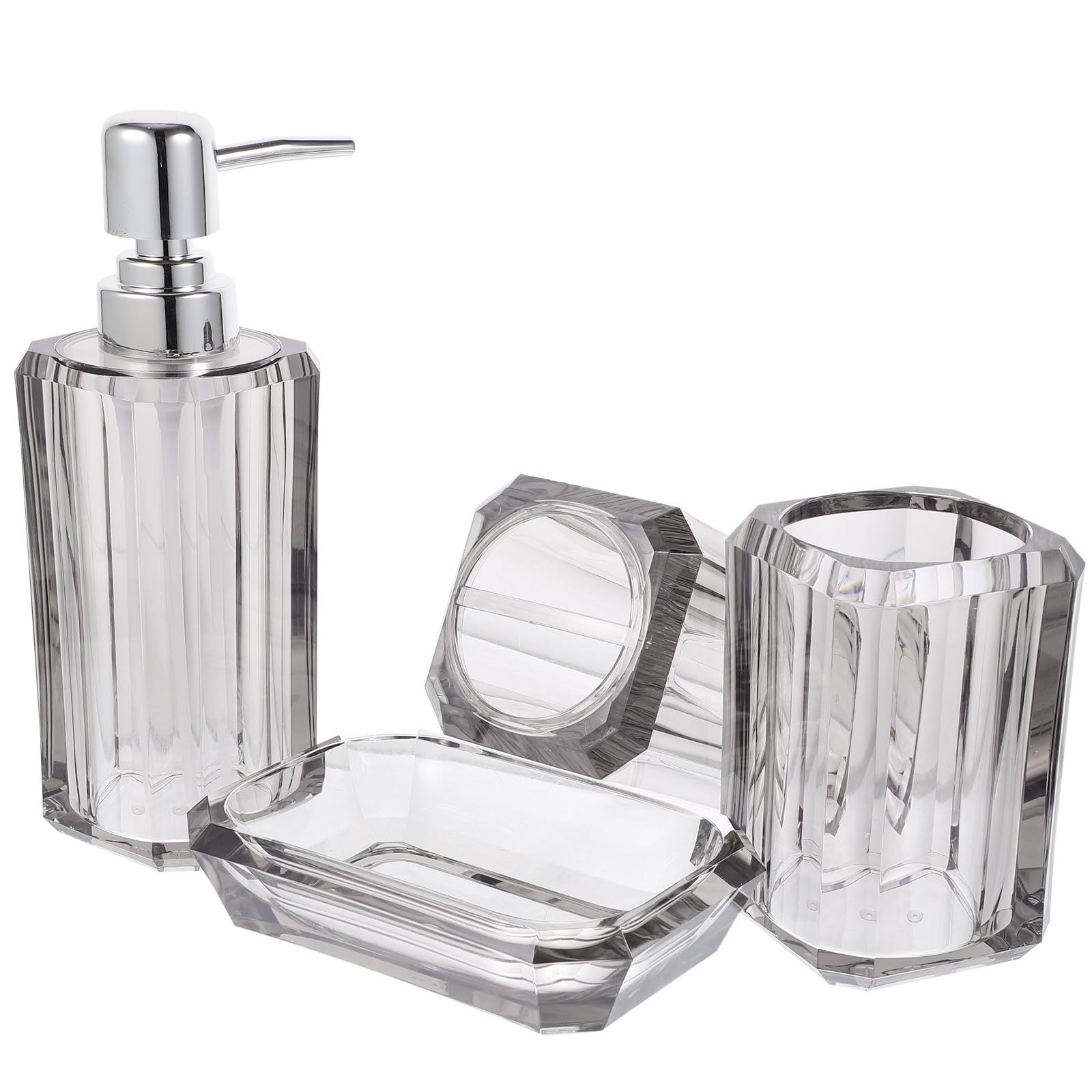 MERRYHAPY 1juego Accesorios de Baño Transparente con Dispensador de Jabón Vaso para Cepillo de Dientes Jabonera y Botella de Loción para Encimera Resistente y Decorativo para Uso Doméstico