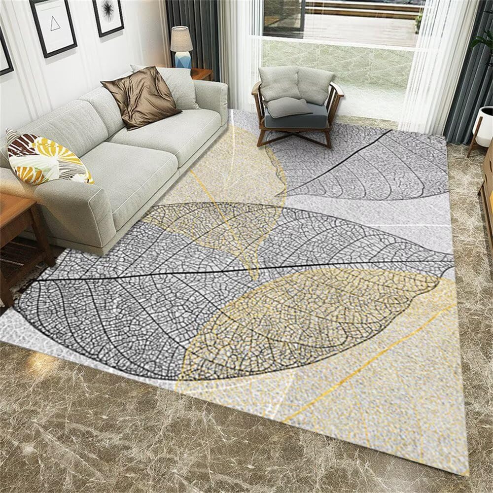 Tapis de chambre et salon élégant à motif feuilles durables