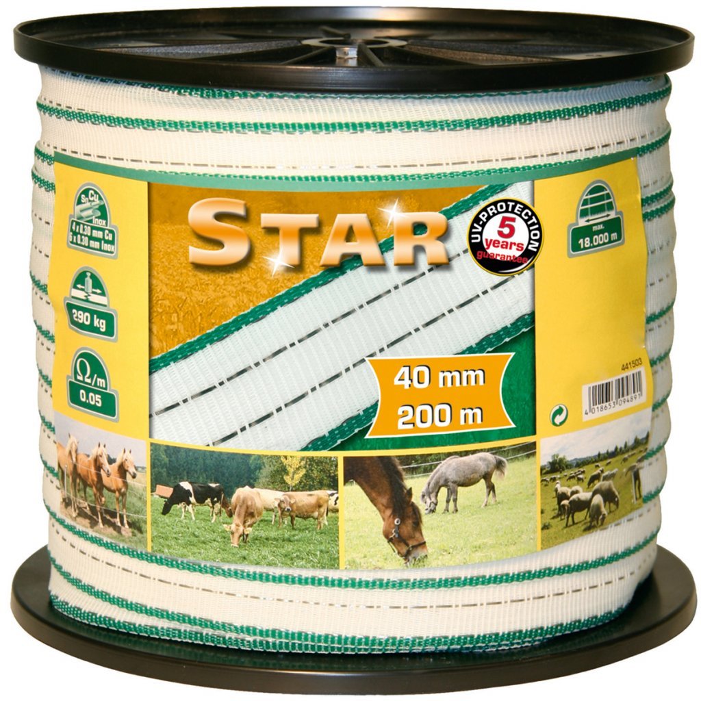 Kerbl STAR 441503 Ruban de clôture de pâturage Blanc/vert 10 conducteurs Longueur 200 m Largeur 40 mm