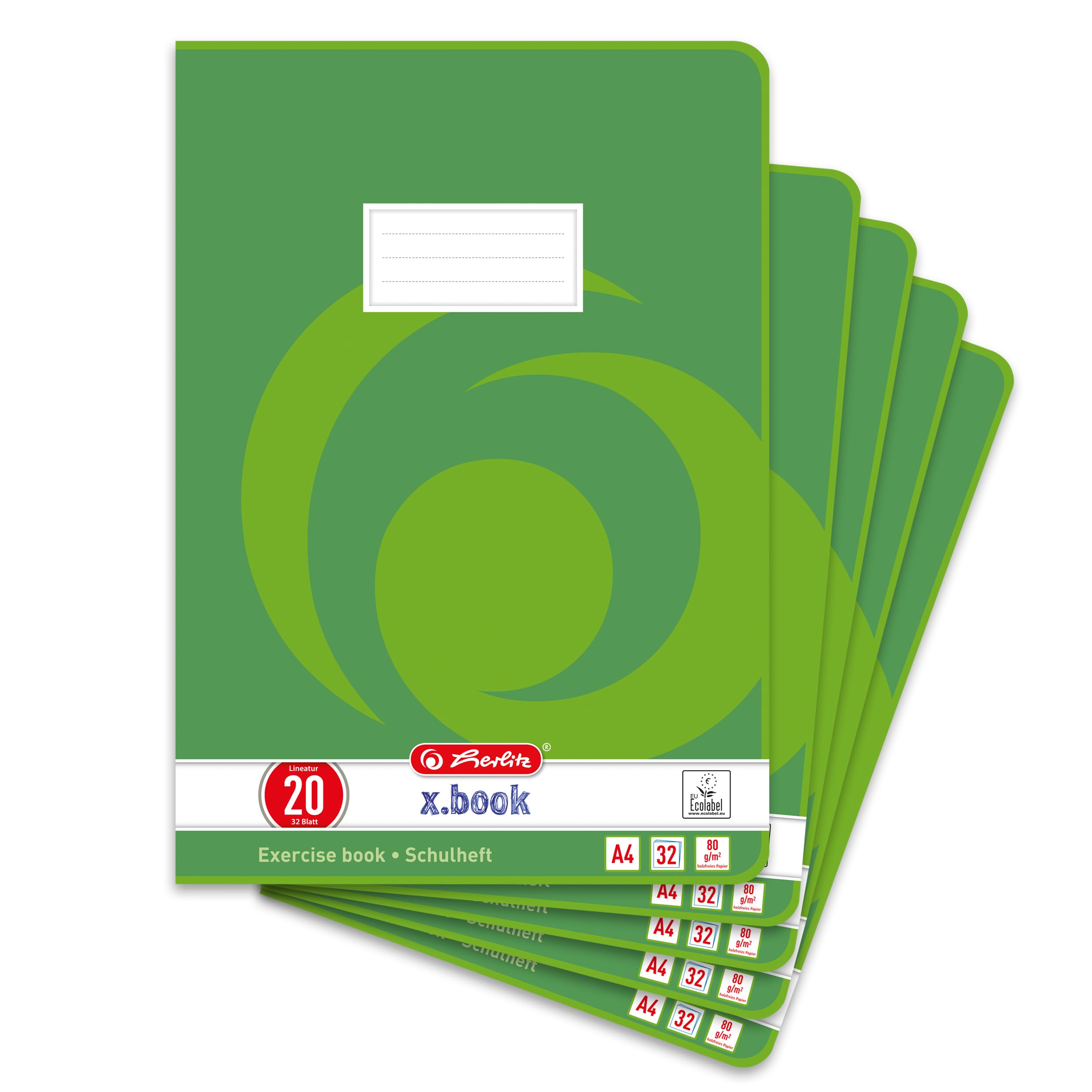 Herlitz 340208 Book A4 32 Sheets Line Style 20 Pack of 65 Sheets FSC Mixed Pack of 5