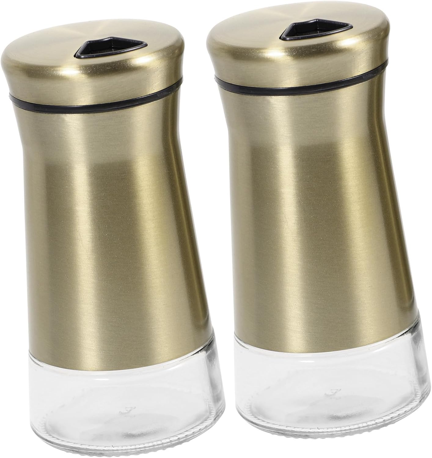 Stainless Steel and Glass Salt Shakers with Pepper Dispenser Set, Gold Kitchen Condiment Bottles for Household Spice Storage and Table Use