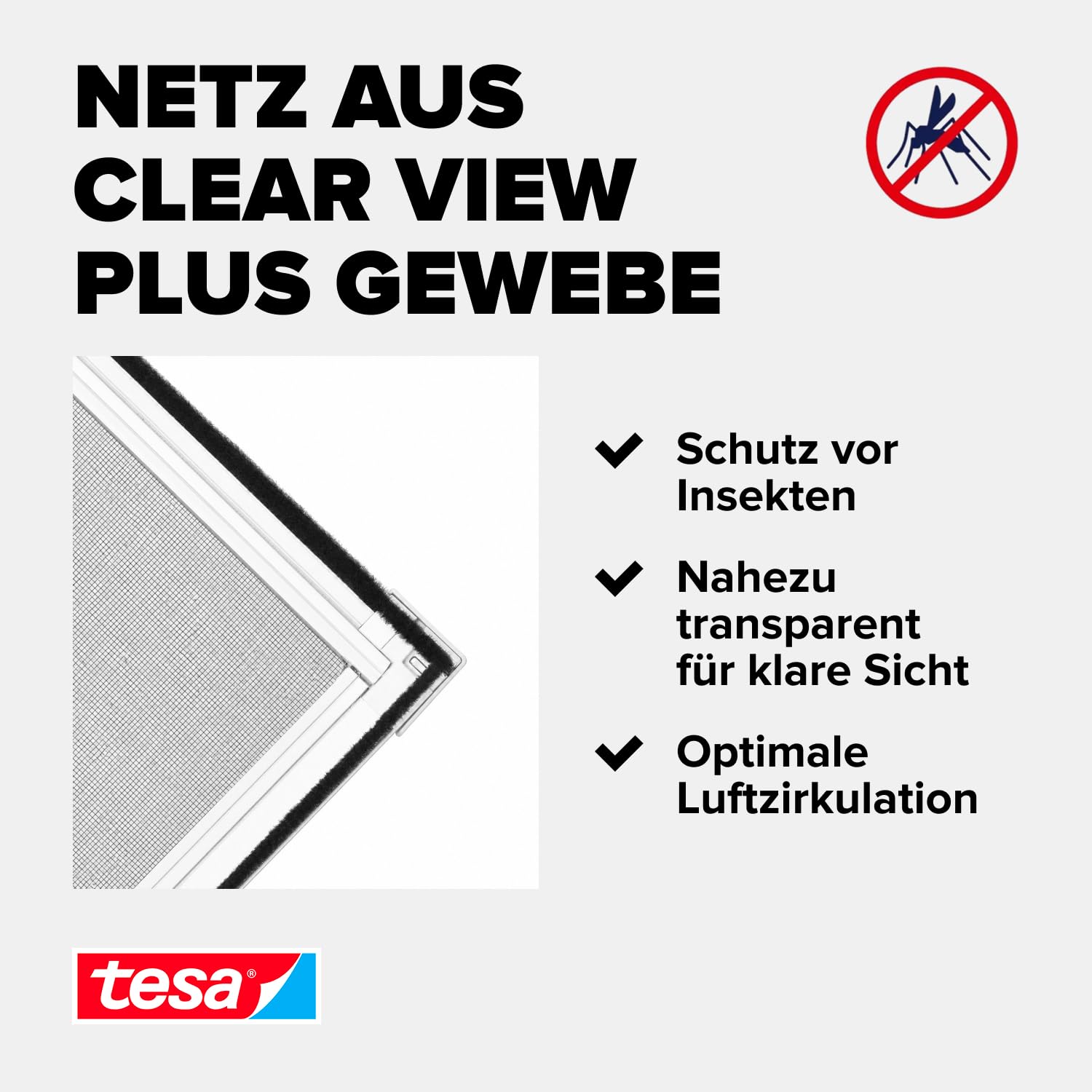 tesa INSECT STOP Aluminium-Rahmen Fliegengitter Tür 120 x 240 cm Weiß | Langlebiges Fliegengitter mit Clear-View-Gewebe, Aluminium-Rahmen, Selbstschließfunktion und 30 % schnellerem Aufbau