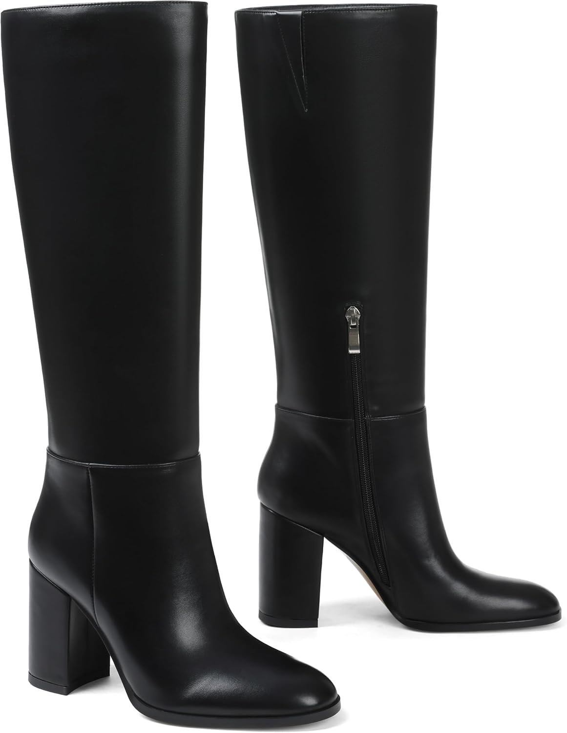 Oiamenne Womens Knee High Boots Round Toe Chunky Heeled Tall Boots with Side Zipper Fashion Boots for Women