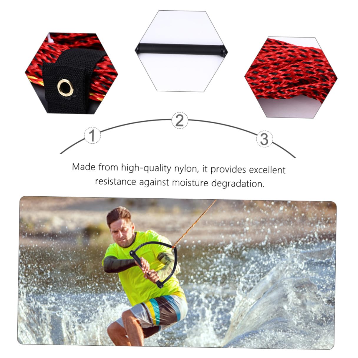 Cuerda de Esquí Acuático Negra de Nylon, 1 Sección, Fácil de Manejar y Resistente Humedad para Wakeboard y Kneeboard en Barco Color Aleatorio