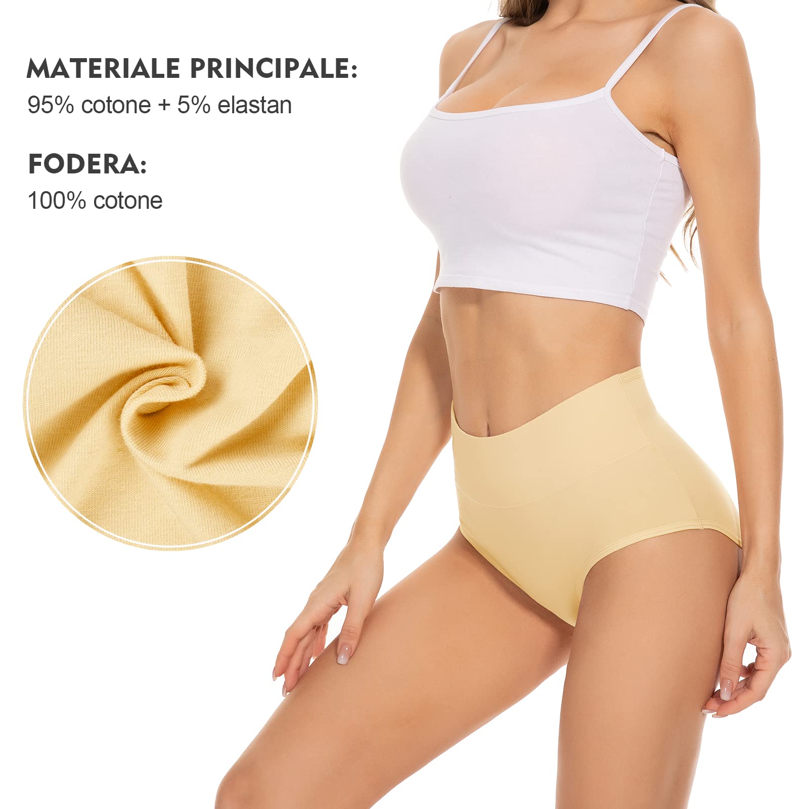 TANSTC Mutande Slip Donna Cotone Vita Alta Culotte Donna Comode Elasticizzato Sexy Intimo, Pacco da 5