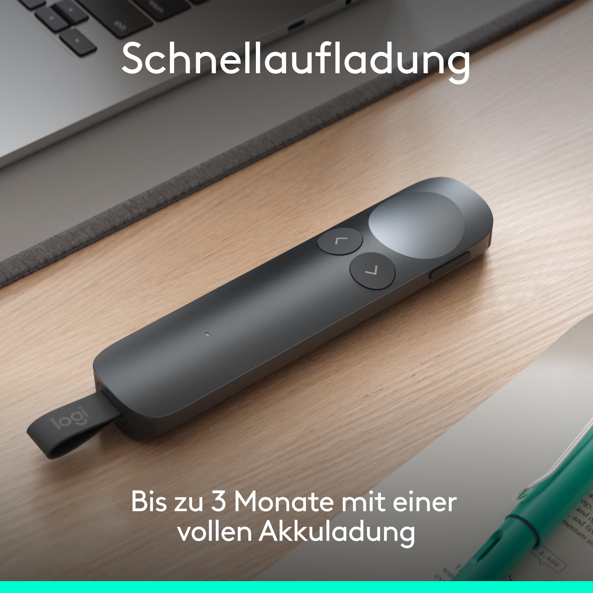 Logitech Spotlight 2 Presenter, kabelloser Präsentations-Klicker mit Haptik, digitalen Highlight-Funktionen, anpassbaren Aktionen, Laserpointer, Schnellaufladung, Bluetooth und USB-C - Schwarz
