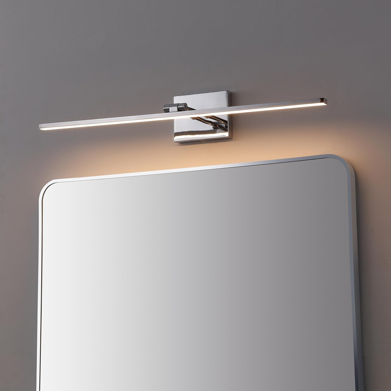 JONATHAN Y 28" Chrome Modern Rechargeable LED Swivel Picture Light, Dimmable Cordless Wall Sconce with Touch Sensor, Wireless Art Lighting for Gallery Mirror Bedroom (JYL7163E)