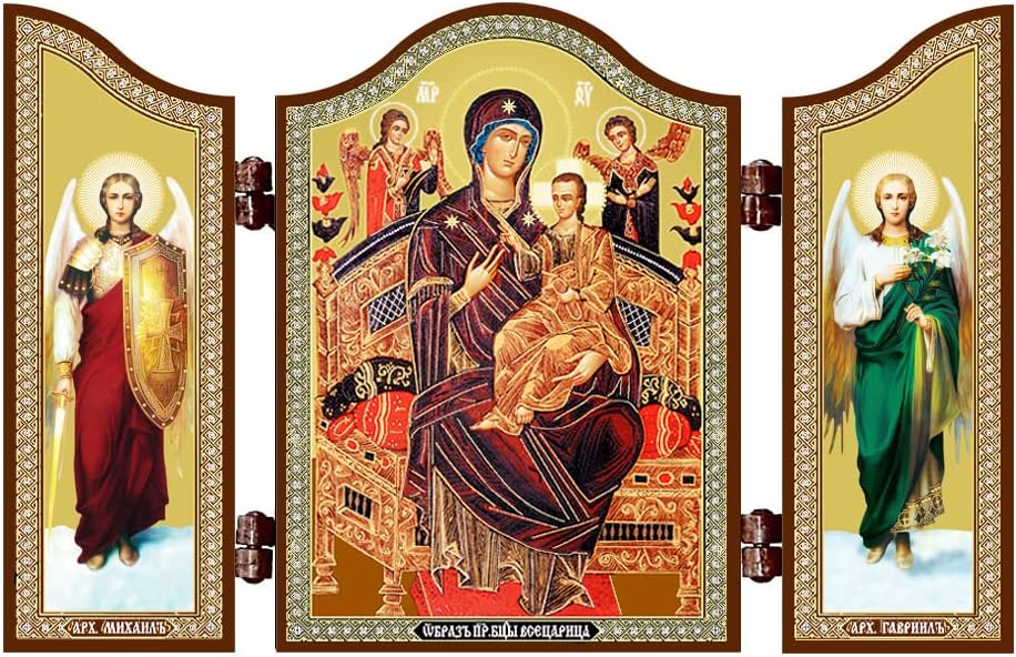 – NKlaus 1448 Mother of God All Kings Wood Triptych Orthodox Icon Vsecarica