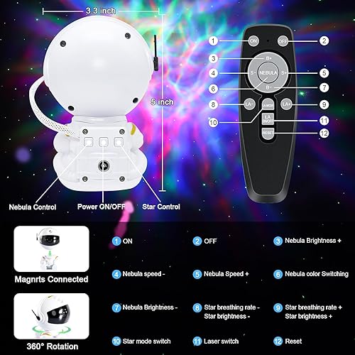 Miniatura 4 de Proyector de luz de astronauta, proyector de galaxia para dormitorio con control remoto, proyector de estrellas, luz de galaxia, luz nocturna para