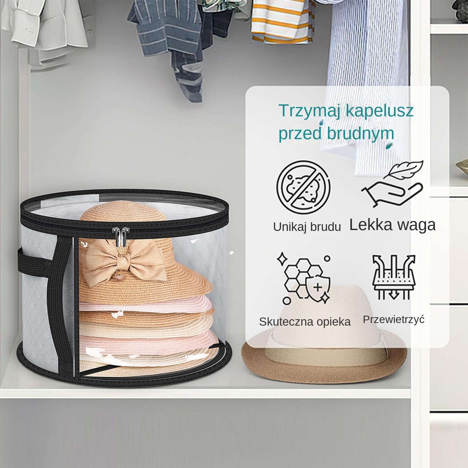 Duże Pudełko Na Kapelusze | Duża Pojemność Przezroczyste Pudełka Do Przechowywania - Składany Organizer z Pokrywą i Rączką | Do Przechowywania Czapek W Szafie Garderobie Sypialni