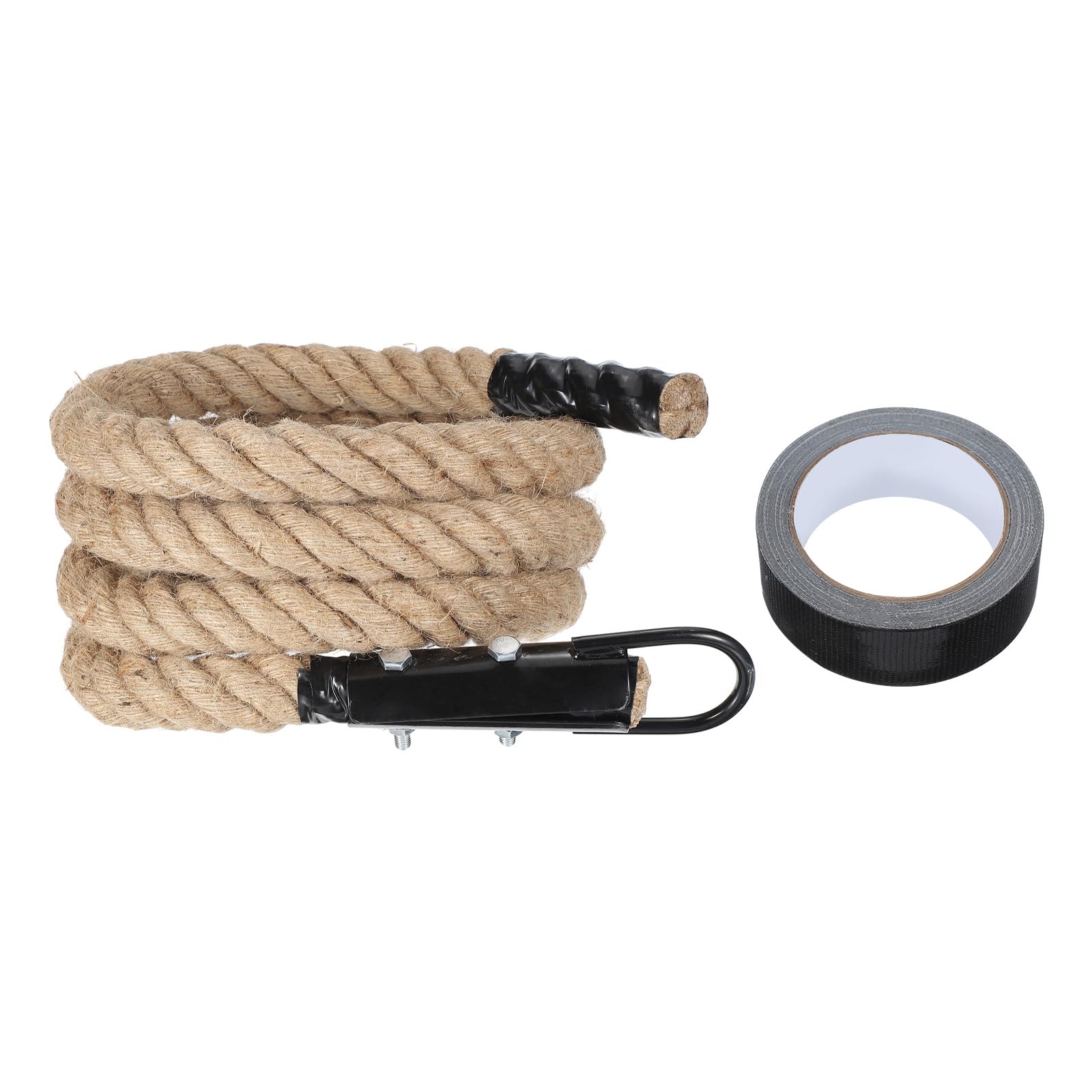 sourcing map Battle Rope 10ft x 1.5 Inch Jute Heavy Fitness Training Gym Rope with Black Metal Hook Exercise Workout Ropes for Strength Training Home Workouts Sport — image 1