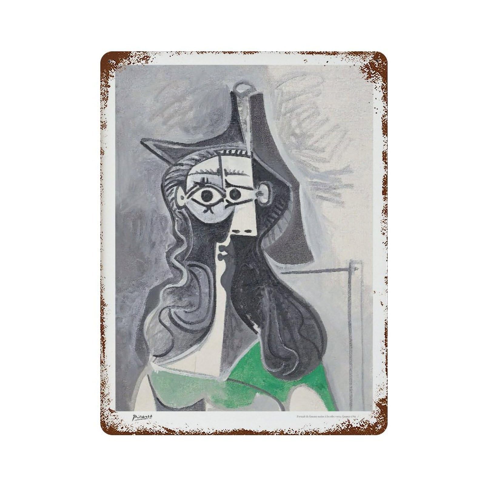 xiaoxiaoshen Picasso Portrait of Woman in Green Dress Wall Decor Art Metal Tin Poster Modern Home Decor Art Home Bar Shop Decorations Vintage Sign 40x30cm