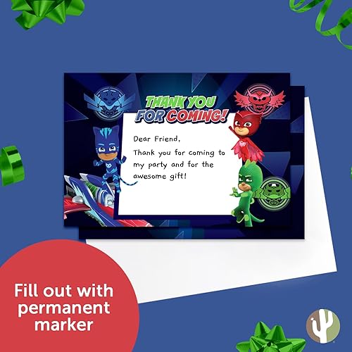 Miniatura 5 de Desert Cactus PJ Masks - Tarjetas de agradecimiento de feliz cumpleaños, 10 unidades con sobres, para fiestas de niños y niñas (estilo A)