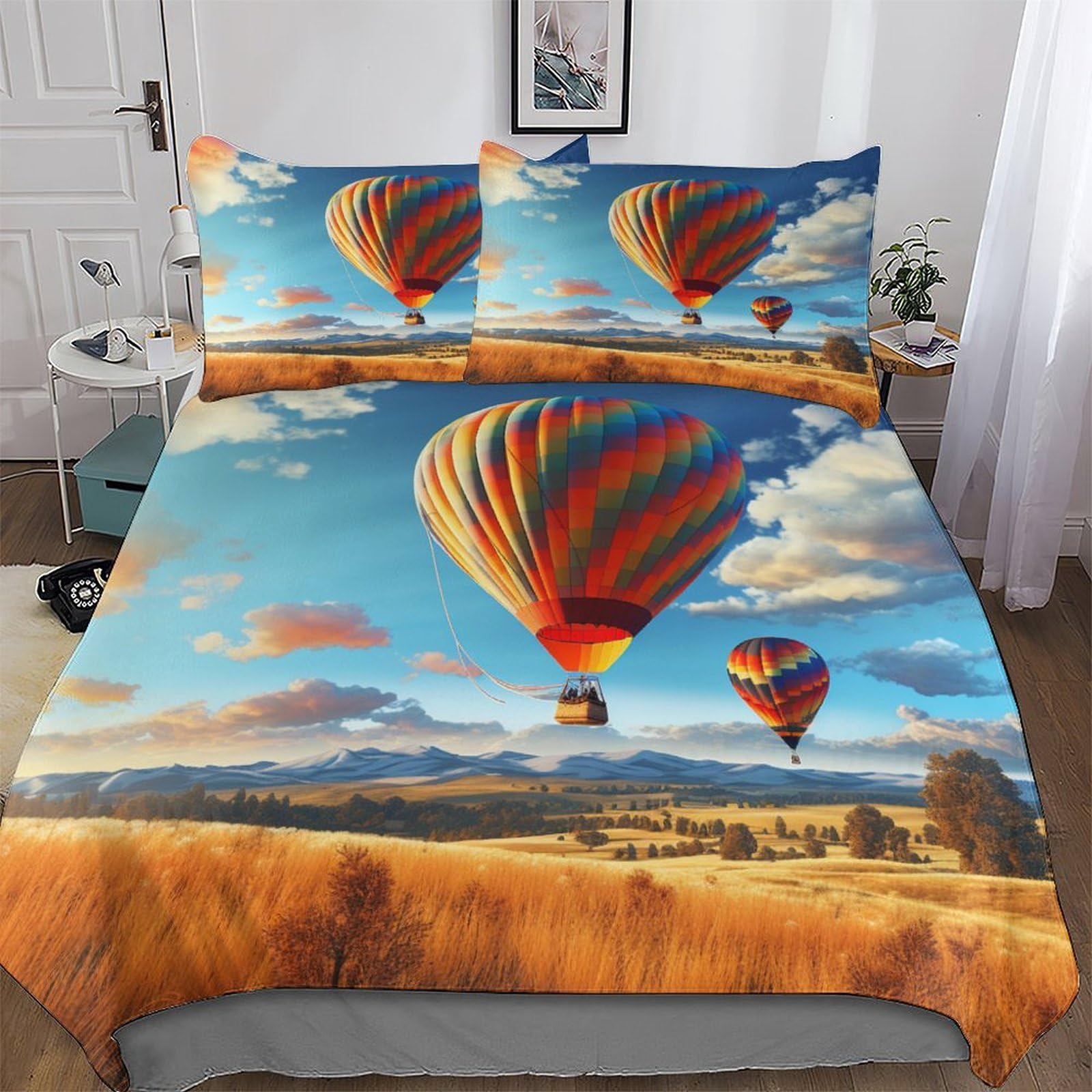 Ensemble de literie montgolfière 3D en microfibre premium ultra douce avec fermeture éclair king
