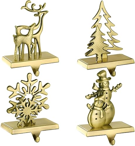 Miniatura 1 de Juego de 4 soportes de calcetines de Navidad para chimenea, ganchos de Navidad con peso para manto, soporte de medias resistente para decoración