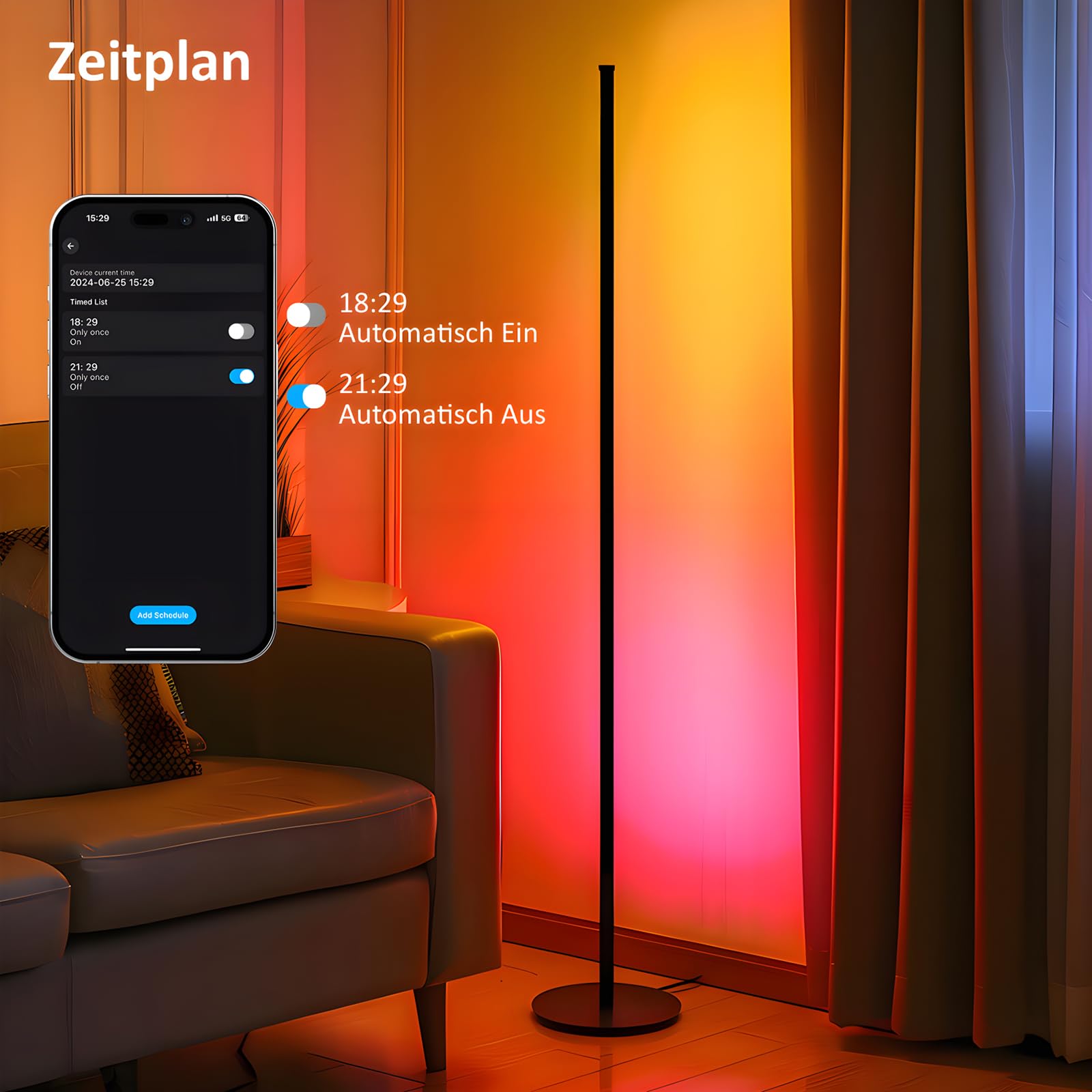 LED Stehlampe Wohnzimmer Dimmbar, 2 Stück Ecklampe mit Fernbedienung und APP, Stehlampe mit 16 Millionen Farben, Musikmodi, DIY-Modus & Timing - Funktion für Wohnzimmer, Schlafzimmer, Spielzimmer