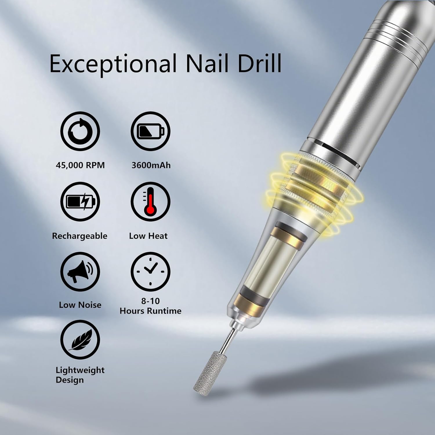 45000 RPM Professional Cordless Nail Drill – Rechargeable Electric Nail File Kit with LCD Display, 6 Nail Bits, High Torque & Low Noise – Portable E File for Acrylic & Gel Nails, Manicure & Pedicure