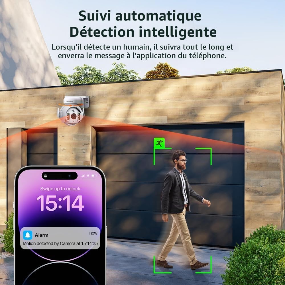 SHIWOJIA Camera Exterieur WiFi Tuya Smart Life, Camera Tuya Exterieur 5MP, Détection de Mouvement, Audio Bidirectionnel, Etanche IP66 Vision Nocturne Couleur