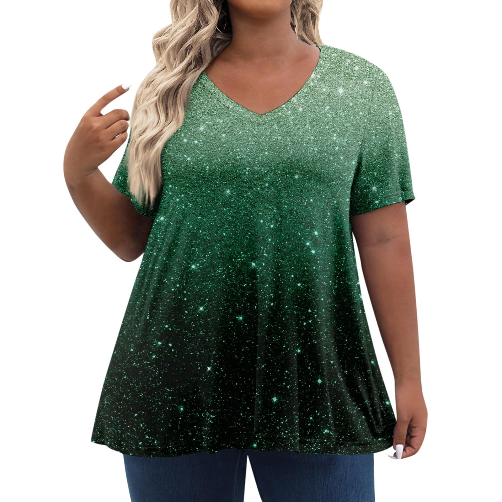 FlekmanArtGoing Out Tops for Women Short Sleeve Gradient Pullover Tops Crew Neck Plus Size T Shirts Comfy Dressy Blouses