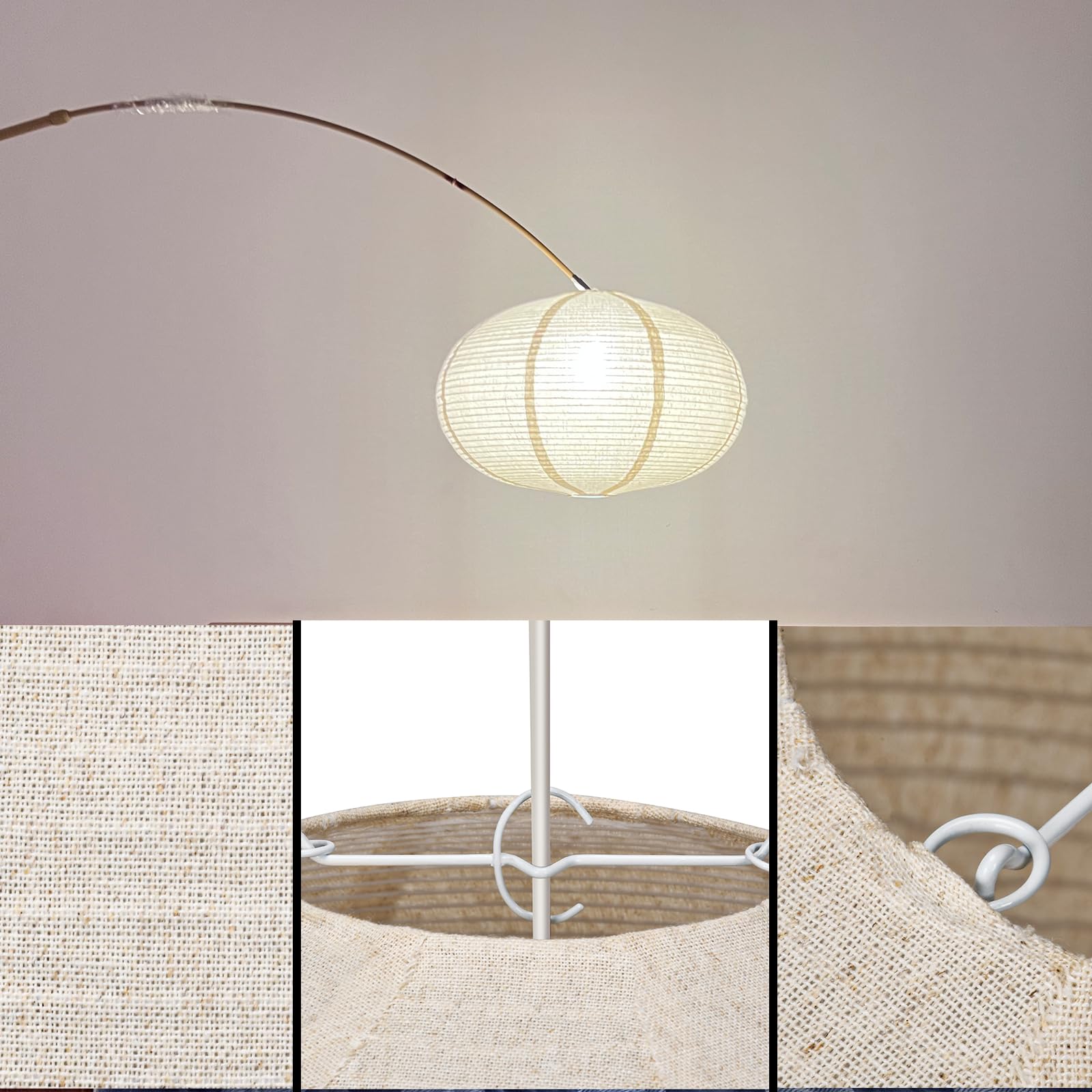 Leinen-Lampenschirm, oval, hängend, Kronleuchter, Lampenschirm, 50 cm, kann Lampenschirm aus Papier ersetzen, minimalistischer Stil, Boho-Stil, Leinen, für Schlafzimmer, Wohnzimmer, Flur, Dekoration