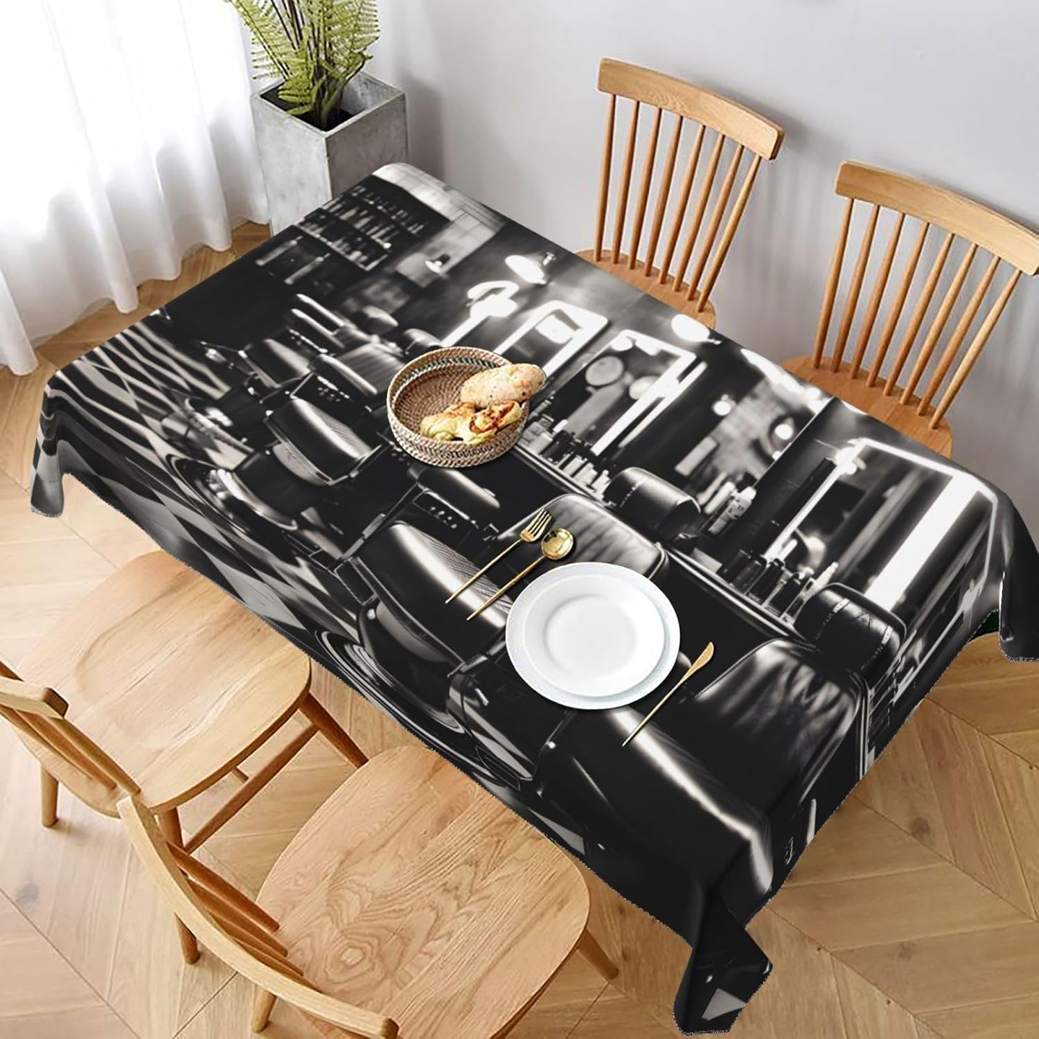 Prostokątny obrus 160 x 240 cm Sklep fryzjerski i fryzjerski Obrus z poliestru Odporny na plamy Ochraniacz na stół 8-osobowy, idealny do kuchni i na imprezy 5972v