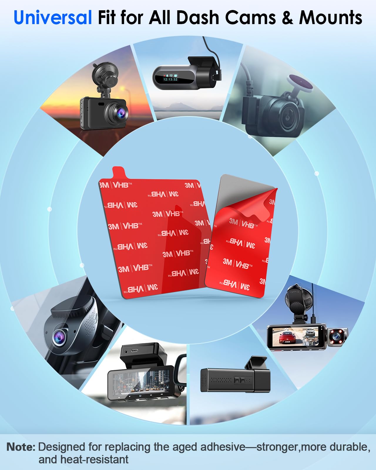 volport 3M VHB Adhesive Sticky Pads for Dashcam GoPro Car Camera Action Cam, Heat Resistant Double Sided Mounting Tape Replacement Sticker for Windscreen & Dashboard for GKU Thinkware Road Angel 70mai